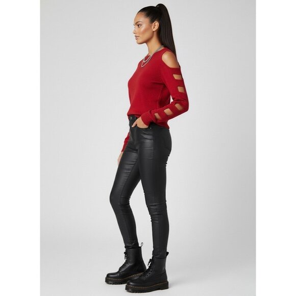 Vtg 90s Y2K F21 Red Angora Cold Shoulder Caged Ladder Sweater | Grunge Baddie S - Picture 5 of 16